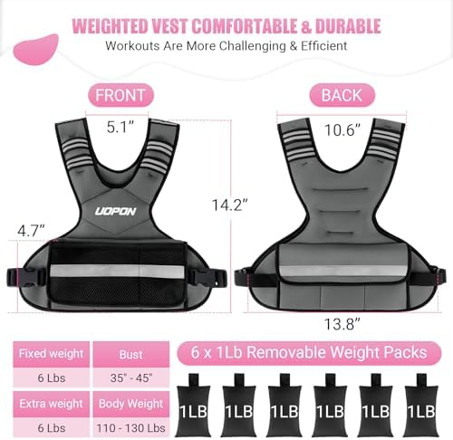 Adjustable Weighted Vest for Women, 6-12 Lbs Rucking Vest with 6 Ironsand Weights, Best Weighted Vest with Plus Pockets & Reflective Strips for Running, Walking, Workout and Strength Training