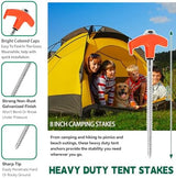 20 Pack 8" Screw in Tent Stakes for Drilling with Hex Heads - Heavy Duty Stainless Steel Tent Pegs/Nails/Spikes, Ground Anchors, Grow in Dark - for Camping, Grassland, Portable Box (Orange)