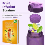 Hydracy Water Bottle with Time Marker -Large BPA Free Water Bottle & No Sweat Sleeve -Leak Proof Gym Bottle with Fruit Infuser Strainer & Times to Drink -Ideal for Fitness Sports & Outdoors