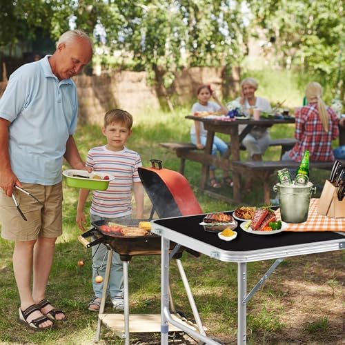 3.0 Ft Folding Portable Camping Table with Adjustable Height Legs, RV Dining Tables, Grill, DJ, BBQ, Dining, Picnic, Cooking, Beach, Garden, Black