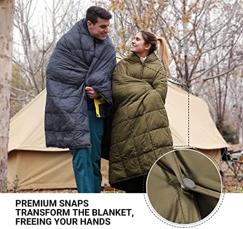 KingCamp Down Camping Blanket - Lightweight, Multifunctional Quilt for Camping with Snap Button, Portable for Stadium, Travel, Airplane, Picnic, Indoor & Outdoor, Provides Warmth