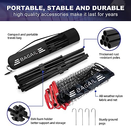 BAGAIL Badminton Net, Height Adjustable Kids Volleyball Net, Foldable Nylon Net 10 ft/14ft/17ft Wide, Tennis Net, Small Pickleball Net for Backyard Game and Indoor Outdoor Use, Easy Setup