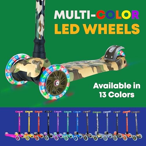 Kids Scooter – Children and Toddler 3 Wheel Kick Scooter – LED Wheel Lights Illuminate When Rolling– Adjustable Handlebar – Indoor and Outdoor