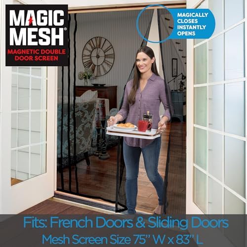 Magic Mesh Double Door | Magnetic Screen Door for Patio, French & Sliding Doors, Heavy Duty Magnetic Closure, Bug Screen for Doorways, Kid & Pet Friendly | Size 75"W x 83"H (Pack of 1)