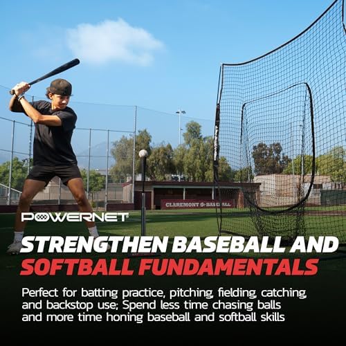 PowerNet Baseball Softball Practice Net 7x7 with Baseball Accessories for Practice Pitching, Batting & Fielding, Ball Caddy, Weighted Baseballs, Tee