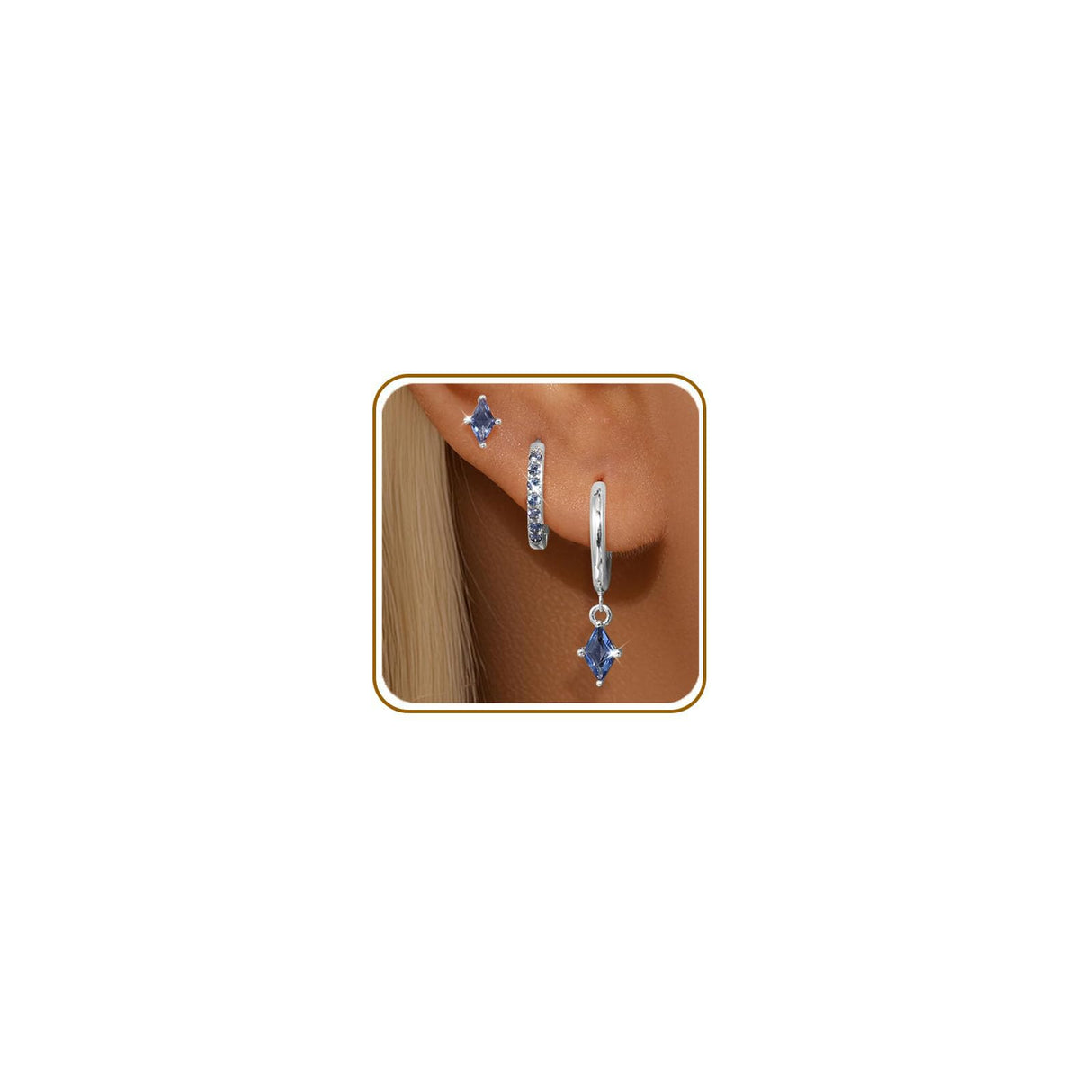 3 Pairs 925 Sterling Silver Colored CZ Hoop Earrings Set for Women