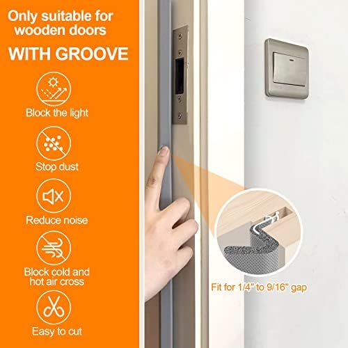 40 Feet Door Weather Stripping for Large Gap, Kerf Door Seal for Easy Installation (Grey)