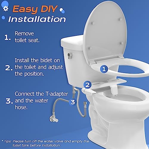 SAMODRA Ultra-Slim Bidet Attachment for Toilet - Dual Nozzle (Frontal & Rear Wash) Hygienic Bidets for Existing Toilets - Adjustable Water Pressure Fresh Water Toilet Bidet - Easy to Install