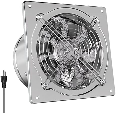 HG Power 6 Inch Exhaust Fan: Kitchen Exhaust Fans with Power Cord Attic vent Fan with Damper Wall Small Fume Extractor Ventilation Fan for Shop Chicken Coop Basement Smoking Room Garage Silver