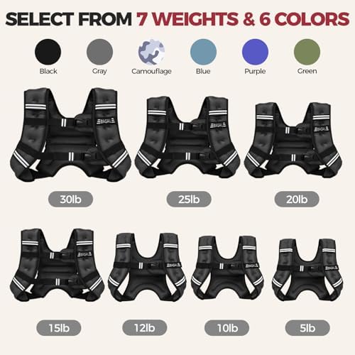 BAGAIL Weighted Vest, 5lbs/10lbs/12lbs/15lbs/20lbs/25lbs/30lbs Weight Vest with Detachable Pouch, Rucking Vest for Women, Men, Walking, Weight Loss, Training, Running