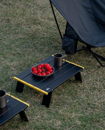 iClimb Ultralight Compact Mini Beach Picnic Folding Alu. Table with Carry Bag, Two Size (Black - S)