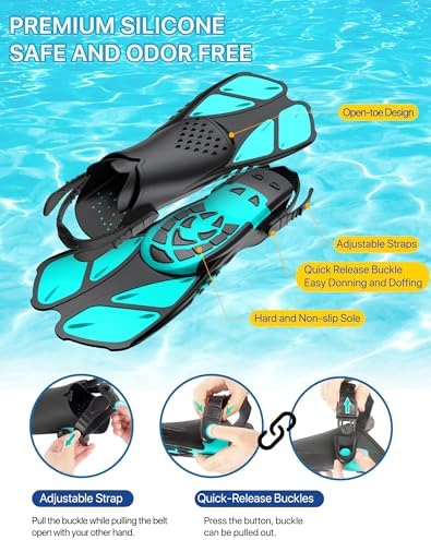 Snorkeling Gear for Adults Men Women,4 in 1 Snorkel Set with Panoramic View Diving Mask Anti-Fog Anti-Leak,Dry Top Snorkel,Fins and Travel Bag for Swimming,Snorkeling and Travel Diving