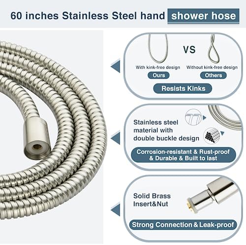 BRIGHT SHOWERS Brushed Nickel Shower Combo - Fixed and Handheld Heads With Grey Faceplates