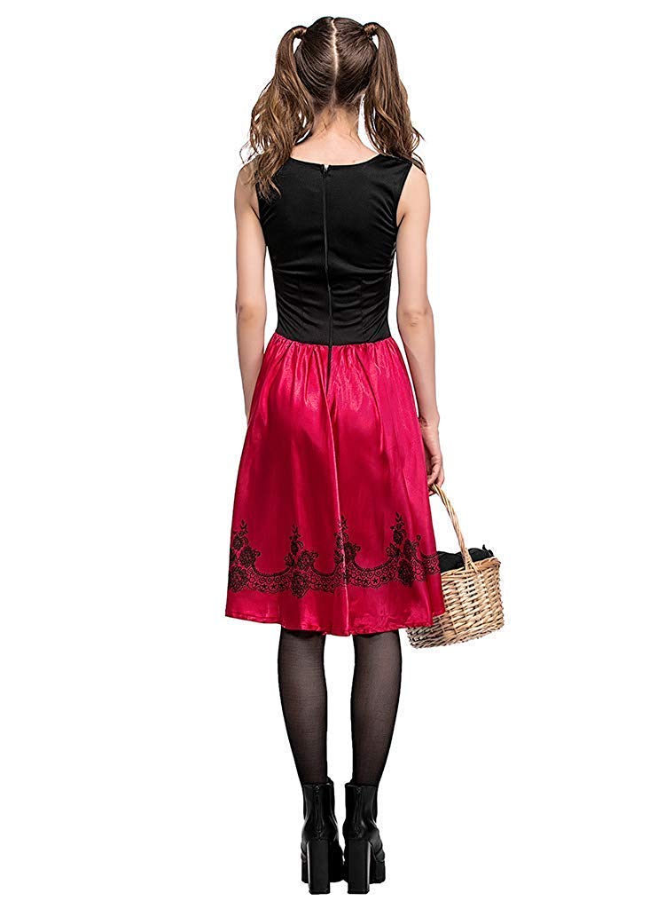 Simplecc Women Little Red Riding Hood Costume Christmas Halloween Party Dress with Cape Medium