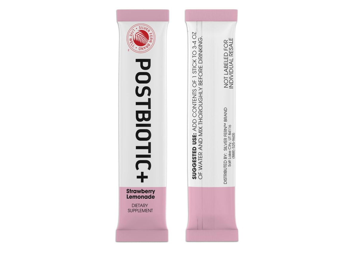 Silver Fern Brand Postbiotic+ Strawberry Lemonade Powder – Postbiotic Supplement with BIOMend™, BetaVia™, and Immuse® – Supports The Digestive System & Overall Wellness – 30 Stick Packs