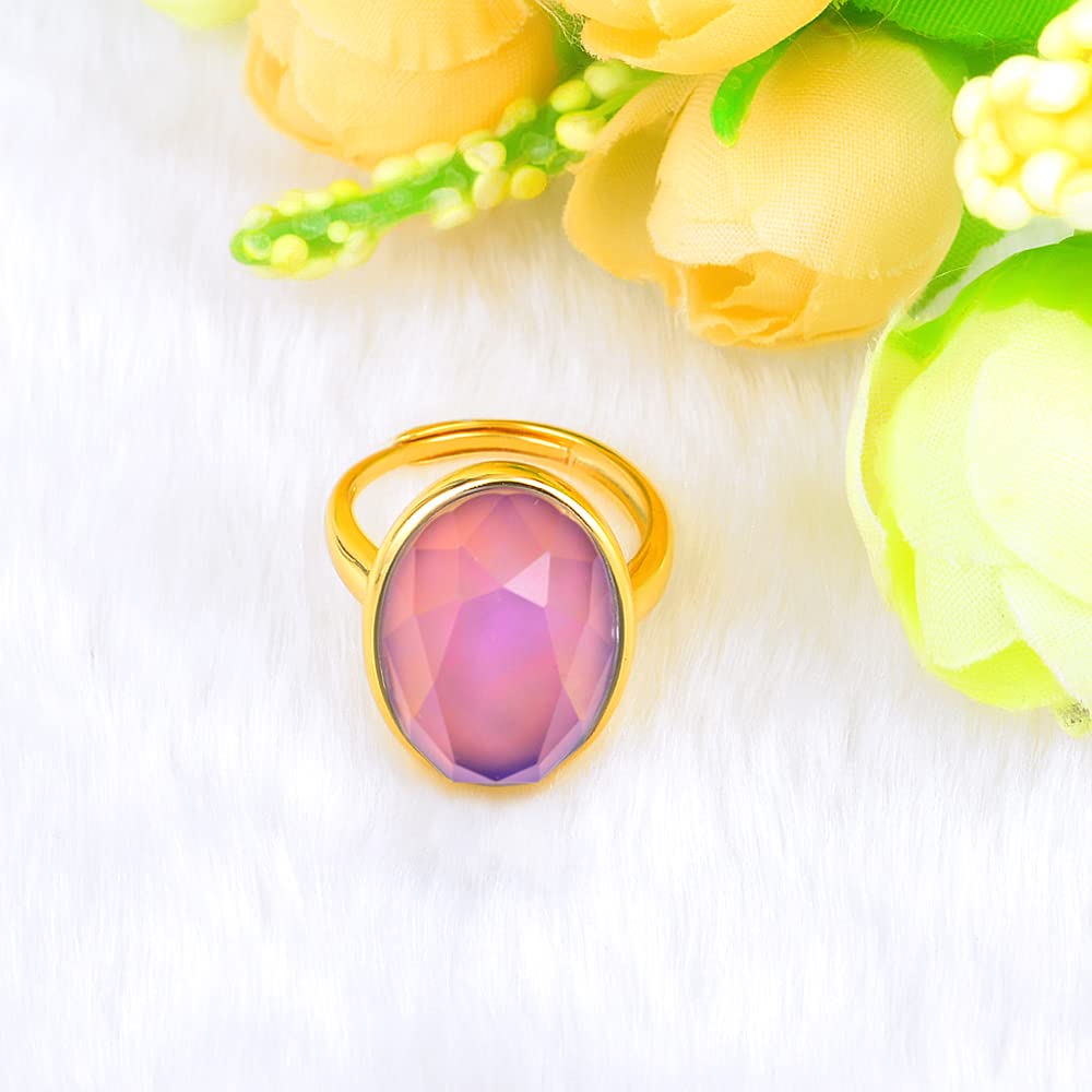 FUN JEWELS 18K Gold Plated Color Change Mood Ring for Women Adjustable