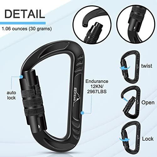 Heavy Duty Lightweight Locking Carabiner Clips D Ring for Camping Hiking Outdoor Gym etc, Carabiner with Lock Small Carabiners for Dog Leash & Harness