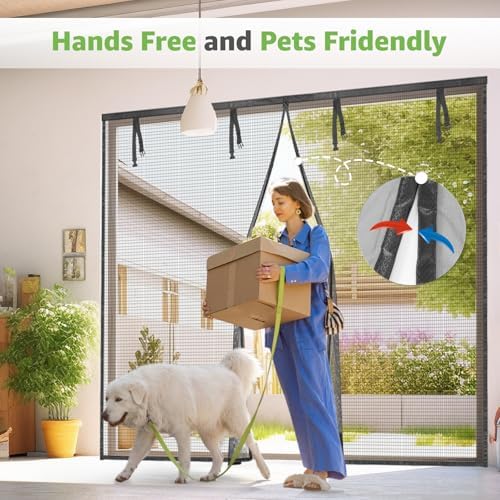 Garage Door Screen - 1 Car 9x8Ft Magnetic Closure Heavy Duty Weighted Bottom Screen Self Sealing Fiberglass Mesh Retractable Net-Easy Assembly&Pass-Through(Black)