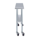 AmGood 30 in. x 12 in. Stainless Steel Work Table with Wheels | Metal Kitchen Food Prep Table | NSF