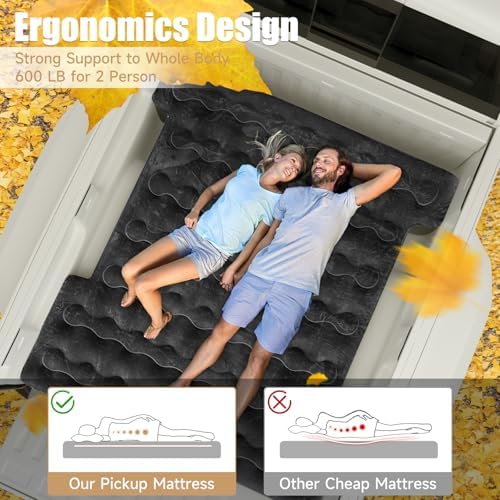 Truck Bed Mattress, Truck Bed Air Mattress for 5.5-5.8ft Full Size Short Beds, Inflatable Camping Air Mattress, Truck Tent Accessories with Pump & Carry Bag(A-Black)