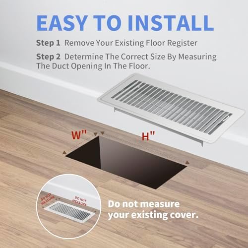 4" x 12" Floor Register 2 Pack - Heavy Duty Steel Walkable Floor Vents - Easy Adjust Air Supply Lever - Vent Covers for Home (White)