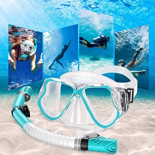 Greatever Dry Snorkel Set,Panoramic Wide View,Anti-Fog Scuba Diving Mask,Professional Snorkeling Gear