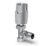 Chrome Angled Thermostatic Radiator Valves TRV Modern Radiator Valves 15mm x 1/2" (Set of 2) for Heated Towel Rails & Central Heating Radiators Radiator Valve Set