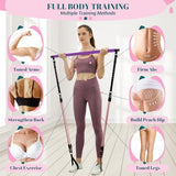 Pilates Bar Kit with Resistance Bands, Multifunctional Yoga Pilates Bar with Heavy-Duty Metal Adjustment Buckle, Portable Home Gym Pilates Resistance Bar Kit for Women Full Body Workouts