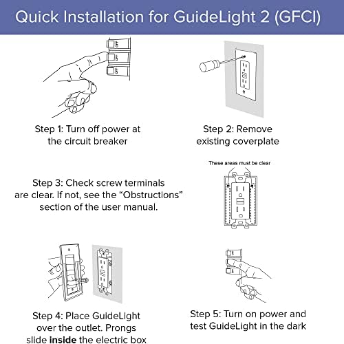 Single - SnapPower GuideLight 2 [For GFCI Outlets] - Replaces Plug-In Night Light - Electrical Receptacle Wall Plate with LED Night Lights - Auto On/Off Sensor - (GFCI, White)