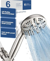 6-Mode High Pressure Handheld Shower Head Set, Consumer Reports Recommended HOPOPRO High Flow Hand Held Showerhead with 59 Inch Hose Bracket Teflon Tape Rubber Washers