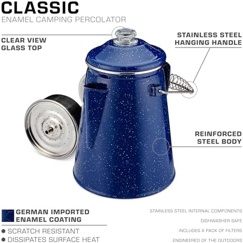 COLETTI Classic Percolator Coffee Pot — The Most Nostalgic Camping Coffee Pot, Now Modernized [Blue Enamel, 12 Cup]