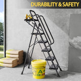 KINGRACK 5 Step Ladder, Sturdy Steel Step Stool with Anti-Slip Wide Pedals, Handrail, Safe-Lock Design, Pass 800lbs Load Testing, Folding Portable Ladder for Multi-Purpose, Home, Kitchen, Black