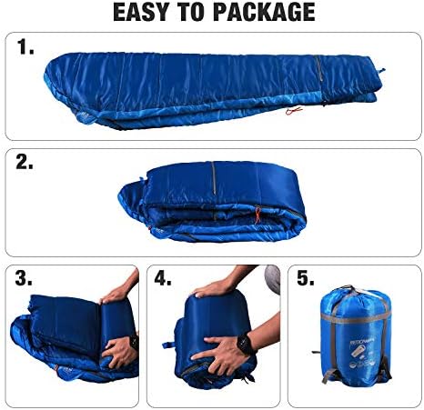 REDCAMP Kids Mummy Sleeping Bag for Camping, 3 Season Cold Weather Sleeping Bag Fit Boys,Girls & Teens, Blue/Rose Red