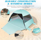 Large Easy Setup Beach Tent,Anti-UV Beach Shade Beach Canopy Tent Sun Shade with Extended Floor & 3 Mesh Roll Up Windows Fits 3-4 Person,Portable Shade Tent for Outdoor Camping Fishing (Mint Green)