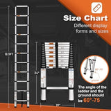 Soctone Telescoping Ladder, 12.5 FT Aluminum Button Retraction Extension Ladder with 2 Triangle Stabilizers, Multi-Purpose Ladder with Slow Down Design, 330lbs Max Capacity for House Daily Life