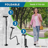 HONEYBULL Walking Cane for Men & Women - Foldable, Adjustable, Collapsible, Free Standing Cane, Pivot Tip, Heavy Duty | Walking Sticks, Folding Canes for Seniors & Adults (Black, Pivot Cane)