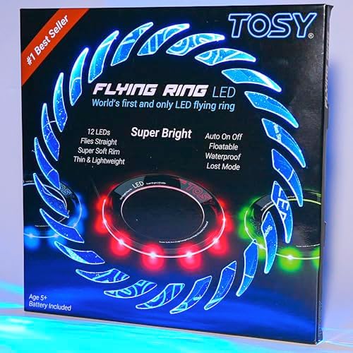 TOSY Flying Ring - 12 LEDs, Super Bright, Lost Mode, Auto Light Up, Camping Essentials for Kids/Teens/Boy/Girl, Safe & Soft, Waterproof, Pool/Beach Games, Lightweight Toy (Green)