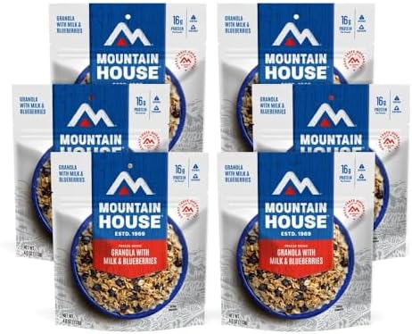 Mountain House Granola with Milk & Blueberries | Freeze Dried Backpacking & Camping Food | 6-Pack (0055450)