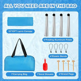 Beach Tent Canopy UPF50+ Protection, 10x10FT Beach Shade Sun Shelter Pop Up with 4 Stability Poles, Sandbags, Sand Shovels, Ground Pegs, Carrying Bag for Outdoor Family Camping Fishing Picnics