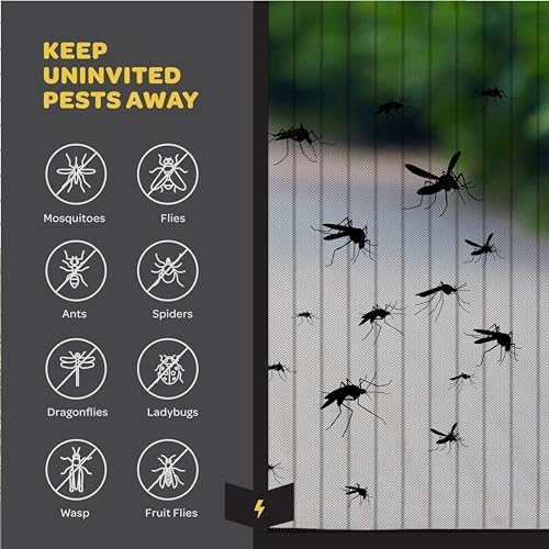 Hands-Free Magnetic Screen Door, Heavy Duty, Self Sealing Screen Door Mesh Protector, Pet and Kid-Friendly, Stay-Open Buckle, Keeps Bugs Out While Letting Nature in, Fits Door Size (36" x 96")