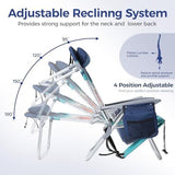 ALPHA CAMP Beach Chairs Set of 2 with Cooler Bag 4 Position Classic Lay Flat Folding with Backpack Straps Support 250LBS (Sky Blue)