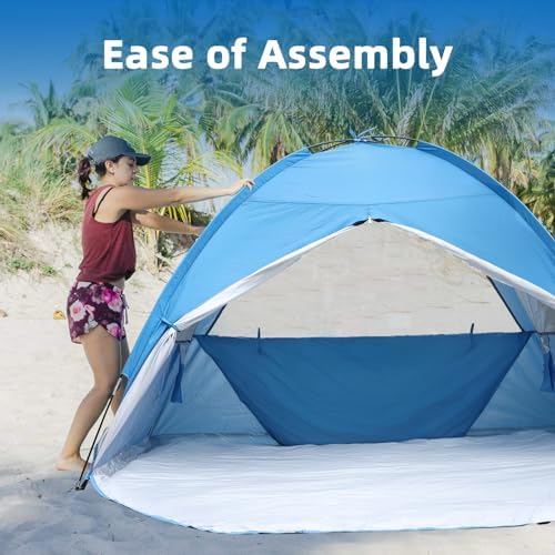 COVACURE Beach Tent Sun Shelter for 3-4 Person - UPF 50+ UV Protection Beach Shade, Waterproof & Lightweight, Easy Setup Portable Sun Canopy for Camping, Fishing, Beach