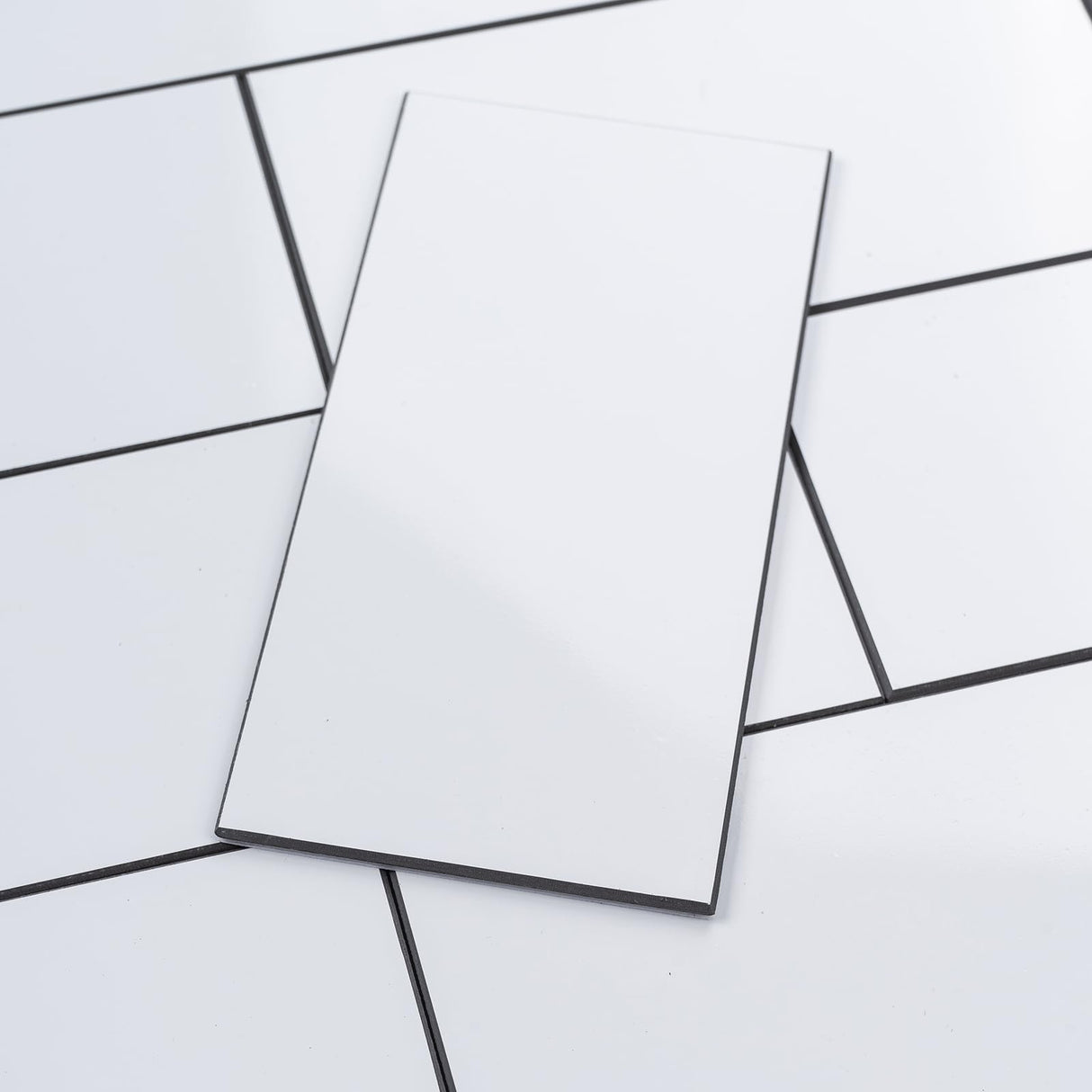 StyloVue 100 Pieces Peel and Stick Backsplash for Kitchen, 3" x 6" PVC Subway Tile, Glossy White with Dark Gray Grout, Self Adhesive Stick on Wall Tiles for Kitchen, Bathroom, Fireplace, RV