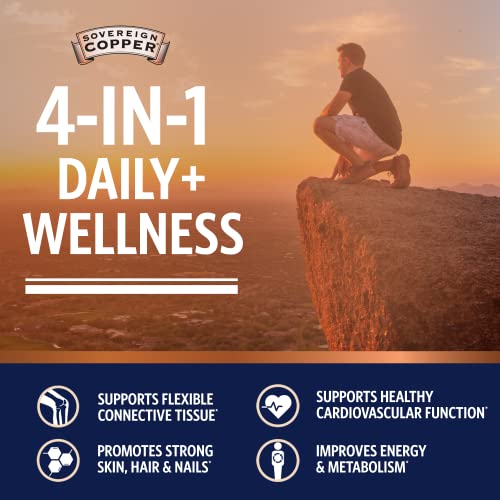 Sovereign Copper Bio-Active Colloidal Copper Hydrosol, Daily+ 4-in-1 Wellness Supplement for Joint and Bone*, Hair, Skin and Nails*, Cardiovascular Health* and Energy and Metabolism Support*, 32oz