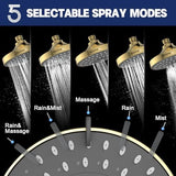 HOPOPRO 5-Mode High Pressure Shower Head - The Washington Post, NBC News, Today TV Show Recommended - High Flow Fixed Showerheads (6 Inch Gold)