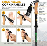 100% Carbon Fiber Trekking Poles by USA Brand - Ultra Strong Lightweight Collapsible Hiking Poles with Cork and EVA Foam Grips & Quick Adjustable Flip Locks