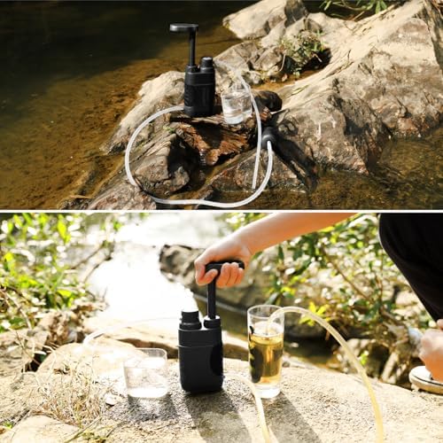 Purewell Water Purifier Pump with Replaceable Carbon 0.01 Micron Water Filter, 4 Filter Stages, Portable Outdoor Emergency and Survival Gear - Camping, Hiking, Backpacking