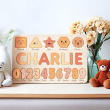 Personalized Wooden Name Puzzle with Numbers and Shapes, Custom Gift for Baby, 1st, Newborn Gift, Baby Shower, 1st Birthday, Educational Toys for Toddlers, Preschool Puzzle for Kids