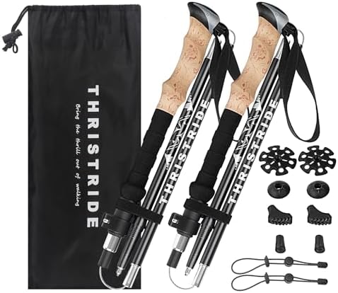 Trekking Poles Aviation Grade Aluminum Alloy-Strong Lightweight Collapsible Walking Stick,Trekking Pole Hiking for Seniors, Men,Women in The 4 Season,All-Terrain,2pc Per Set