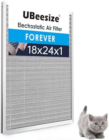 UBeesize 18x24x1 Reusable Electrostatic Air Filter HVAC AC Furnace Filter,MERV 8, Washable, Lasts a Lifetime,Permanent Air Filter,Breathe Fresher,Home And Office(Actual Size:17.44x23.46x0.82 Inch)